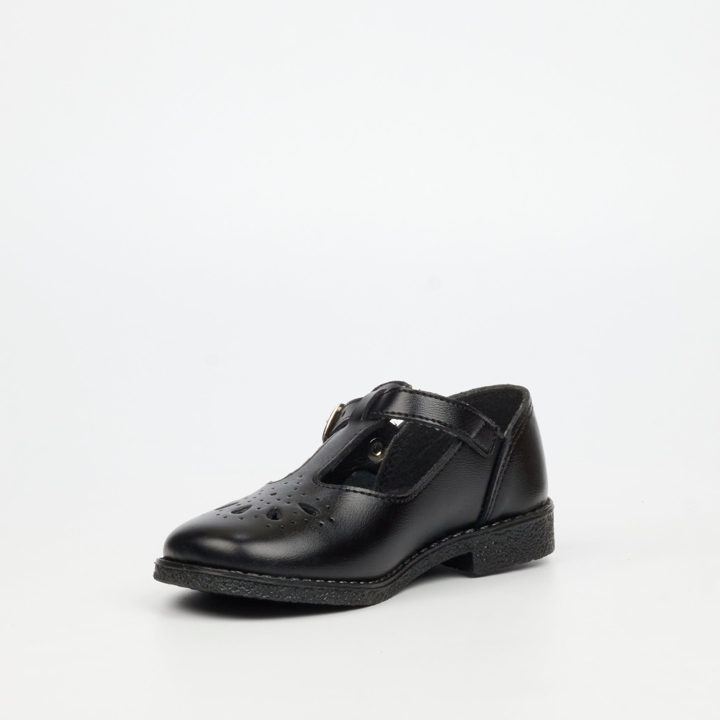 Genius Younger Girls T-Bar Leather School Shoe - Black footwear External