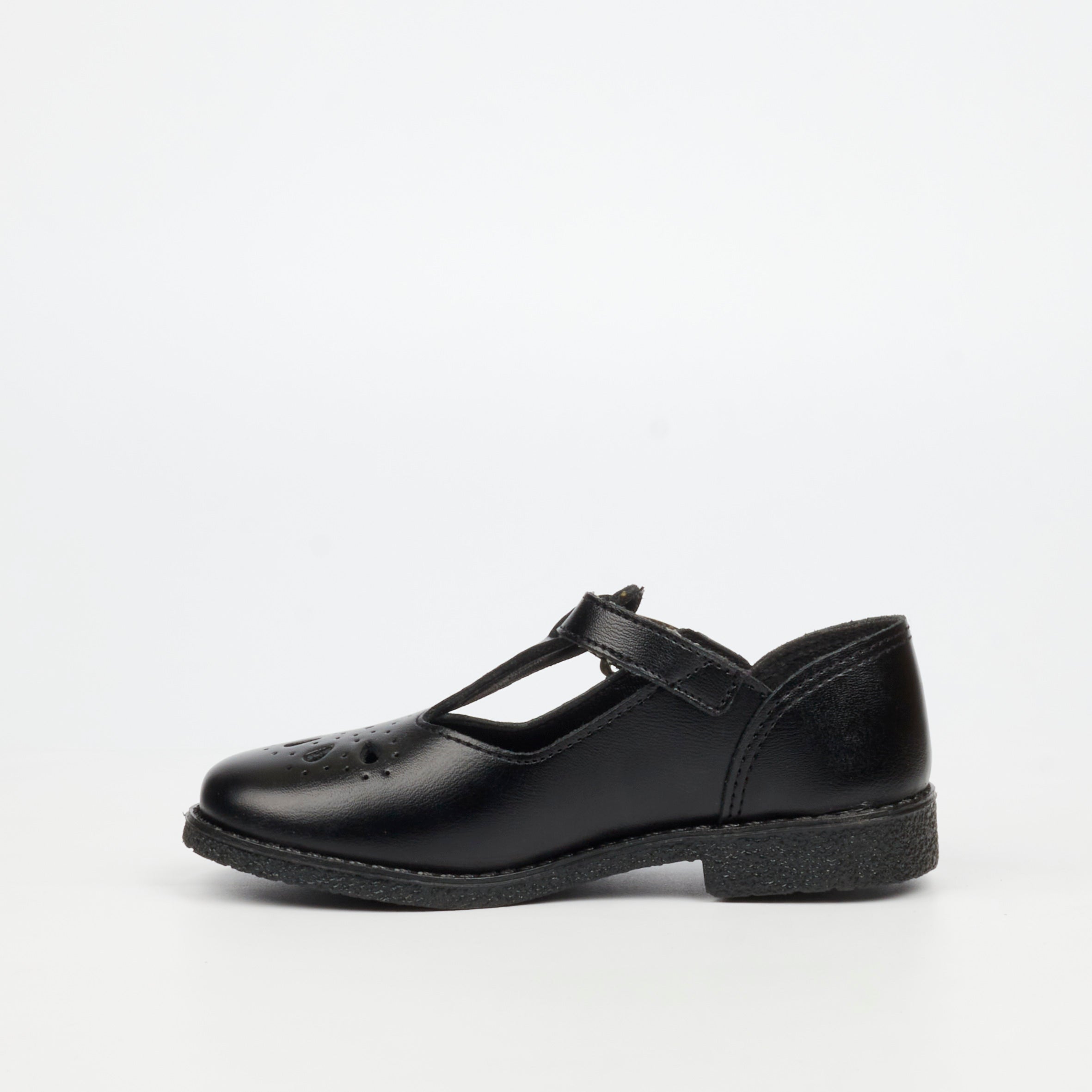 Genius Younger Girls T-Bar Leather School Shoe - Black footwear External