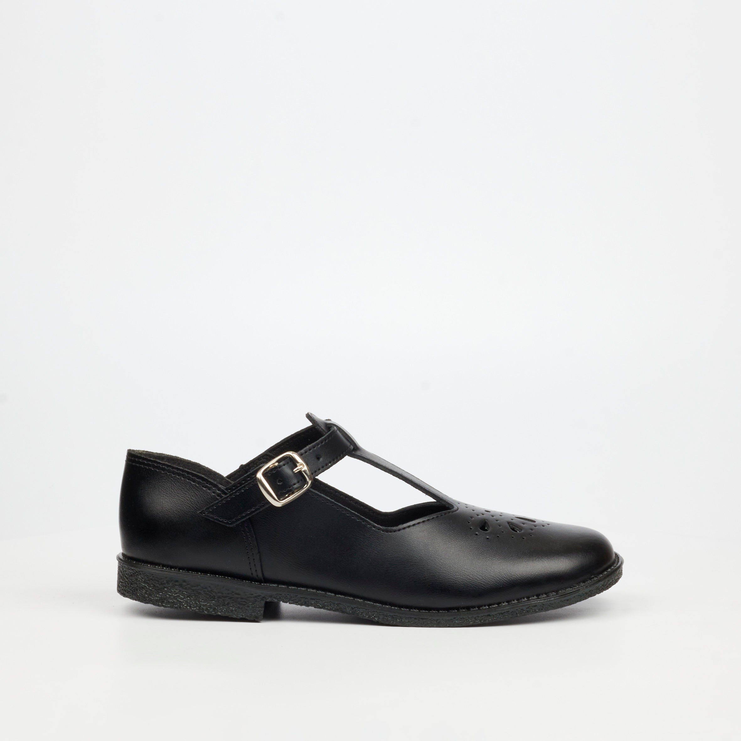 Genius Older Girls T-Bar Leather School Shoe - Black footwear External