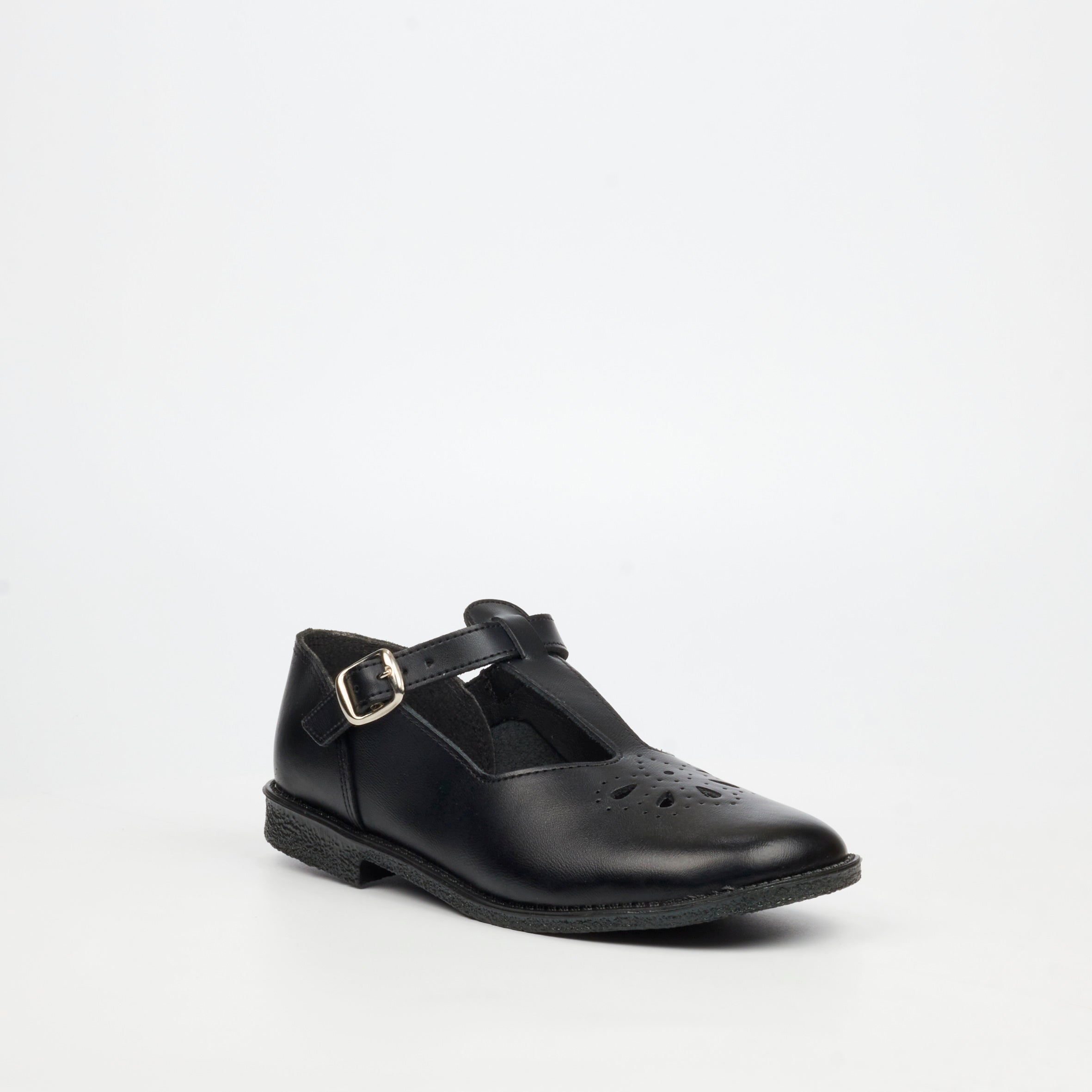 Genius Older Girls T-Bar Leather School Shoe - Black footwear External