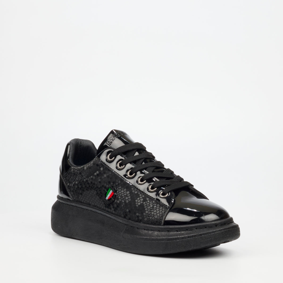 Mazerata Kelvis 6 Faux Patent / Snake Sneaker - Black footwear Mazerata