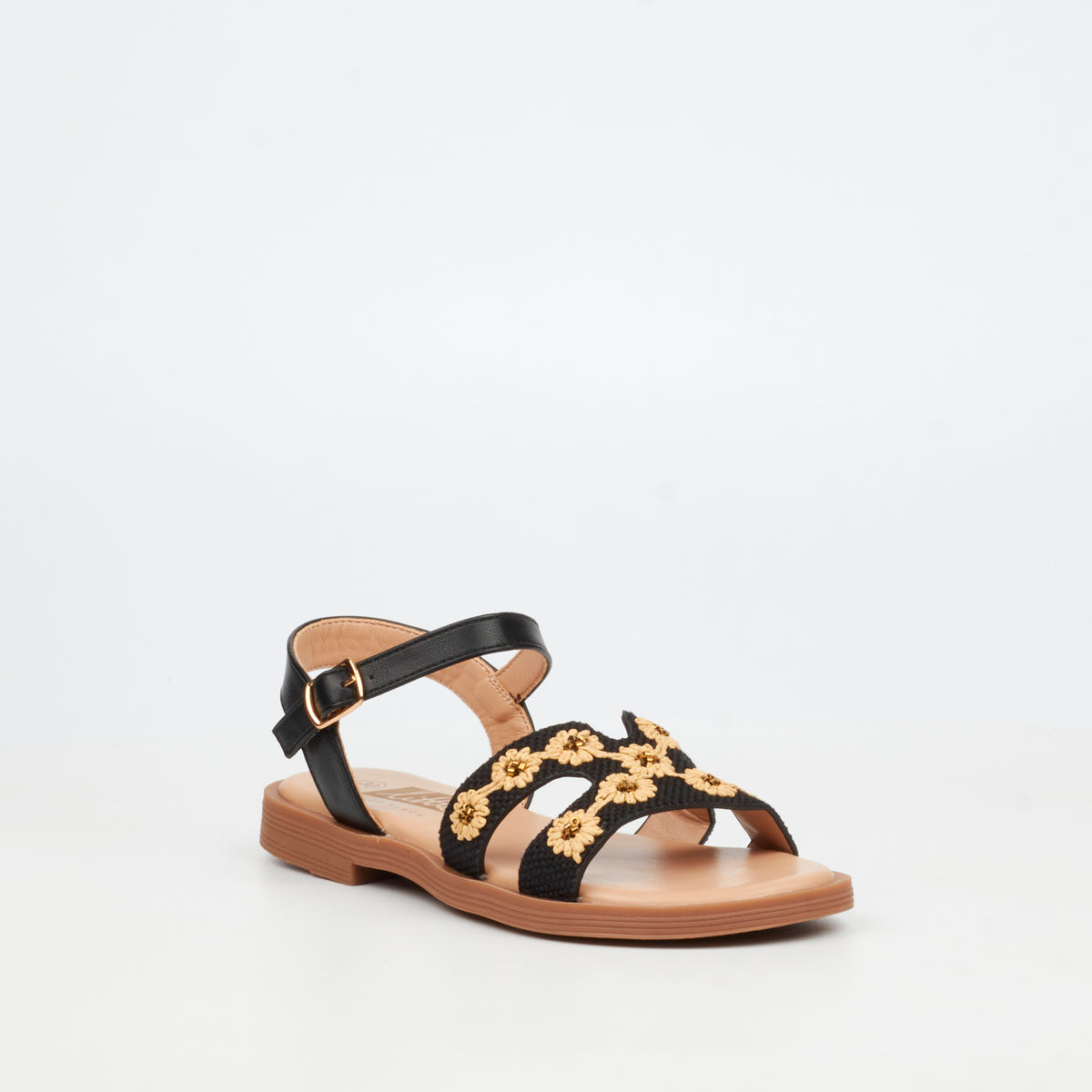 Little Miss Black Mona 1 Flat Sandal - Black footwear Little Miss Black