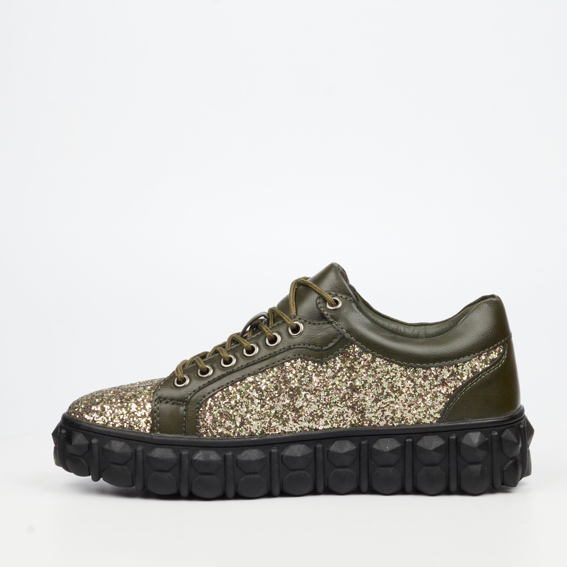 Mazerata Pigale 10 Rhinestone Sneaker - Khaki footwear Mazerata