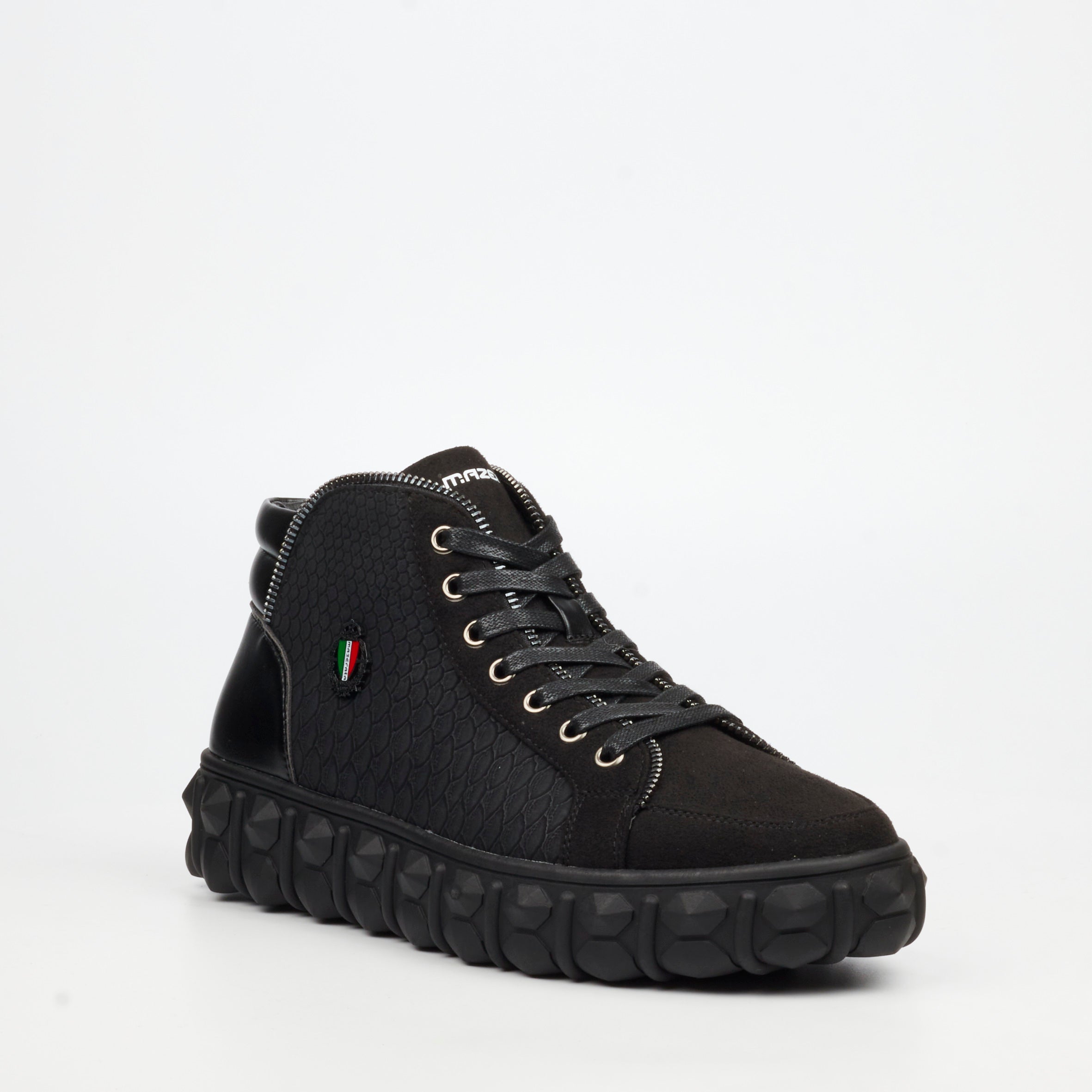 Mazerata Pigale 15 Faux Suede / Print Ankle Boot - Black footwear Mazerata