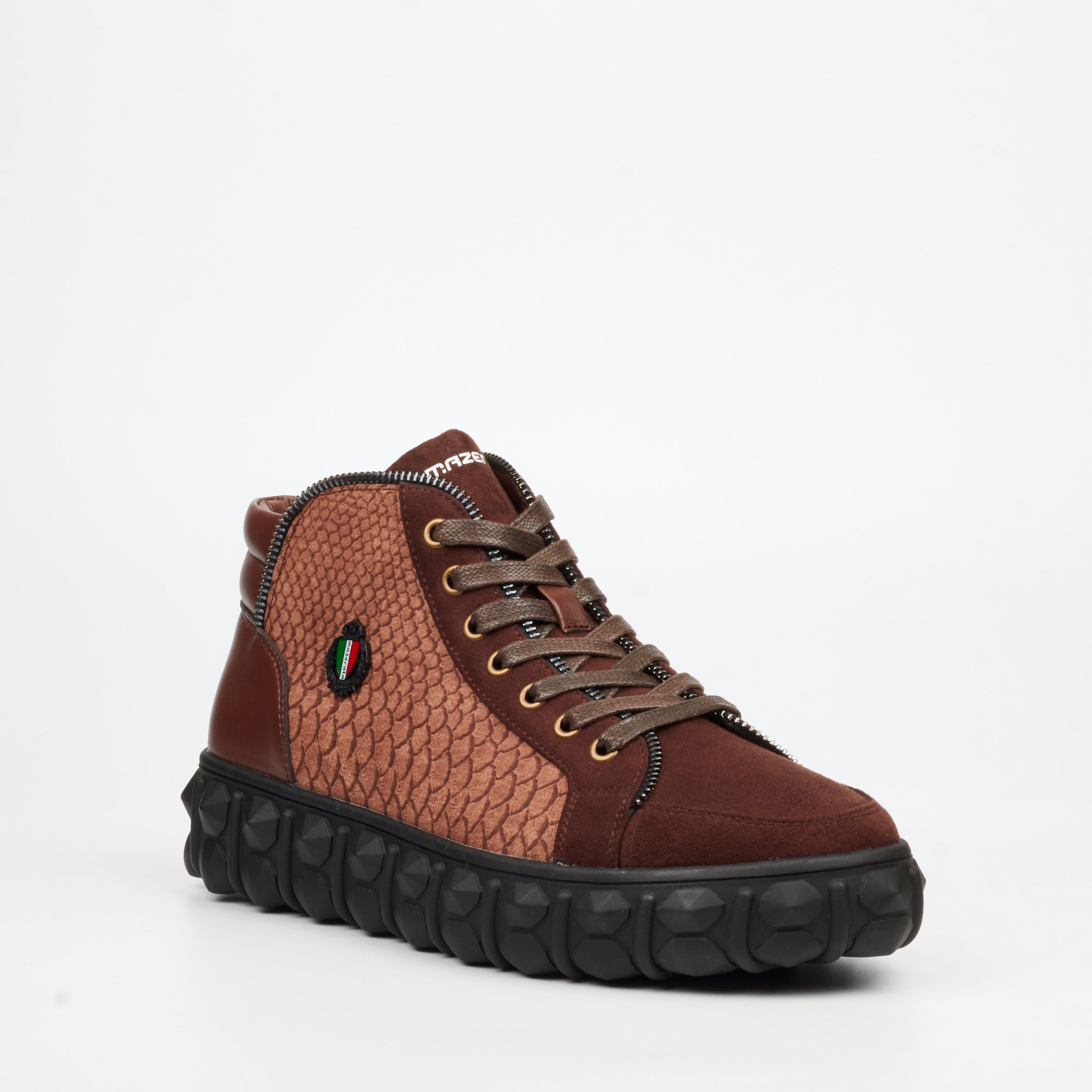 Mazerata Pigale 15 Faux Suede / Print Ankle Boot - Chocolate footwear Mazerata