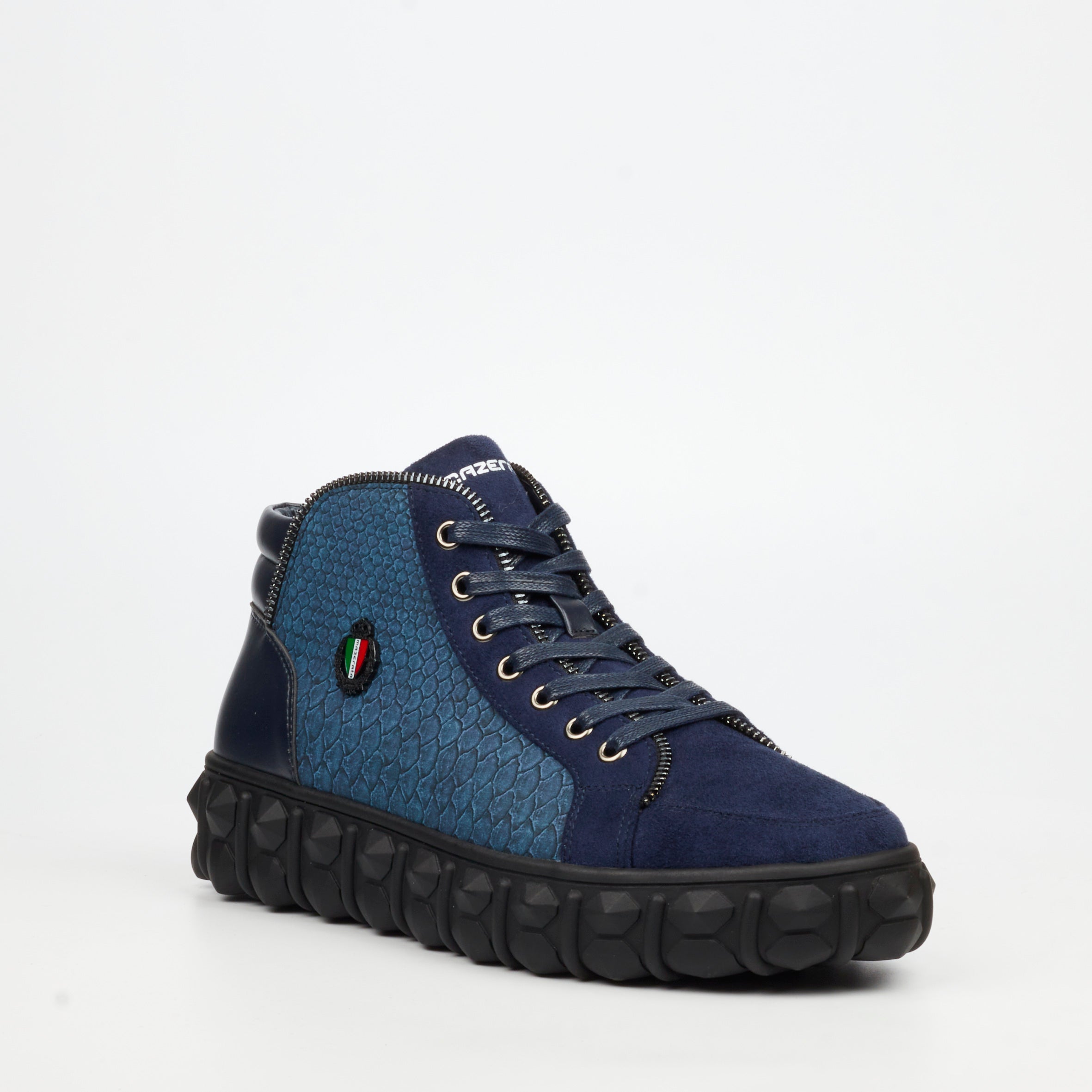 Mazerata Pigale 15 Faux Suede / Print Ankle Boot - Navy footwear Mazerata