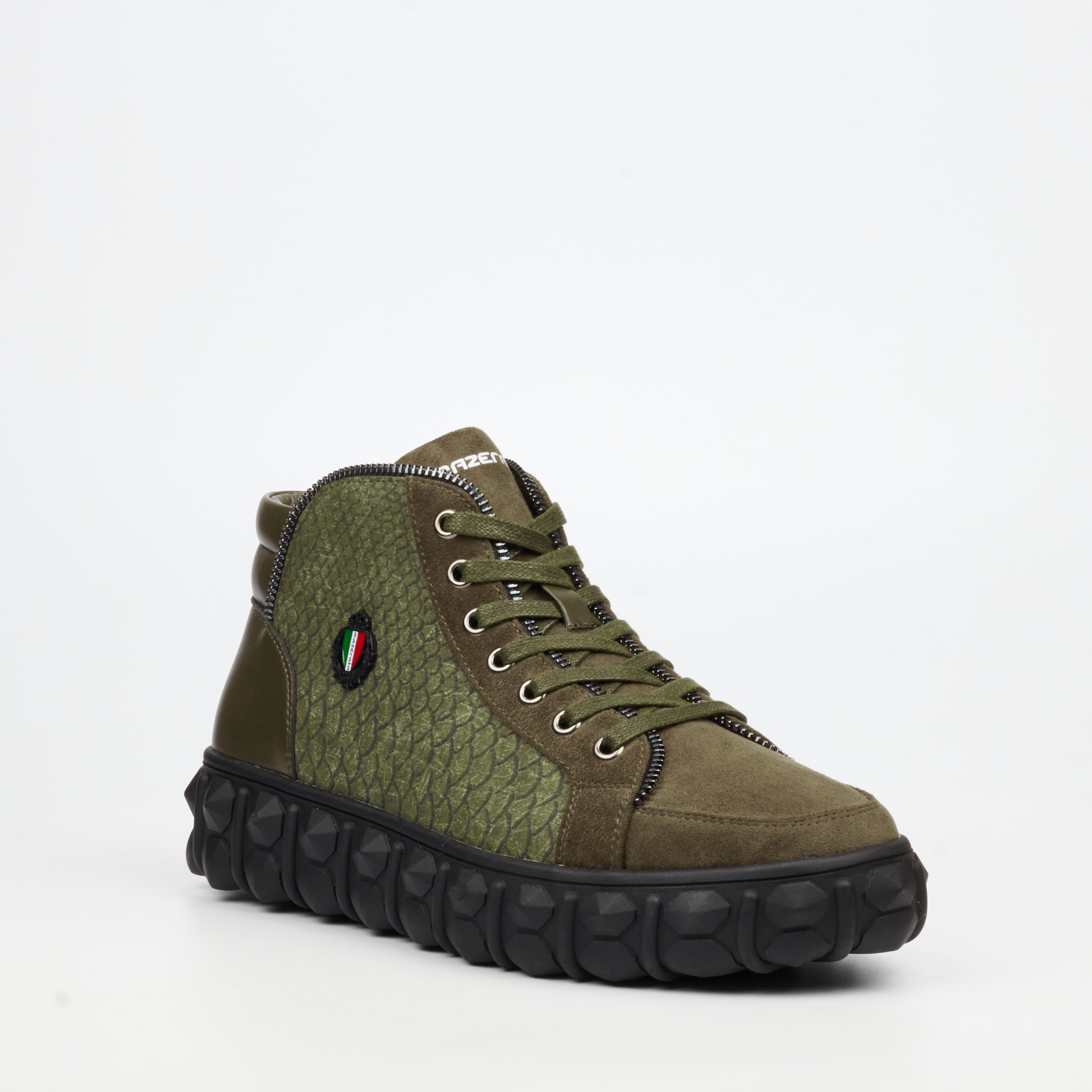 Mazerata Pigale 15 Faux Suede / Print Ankle Boot - Olive footwear Mazerata