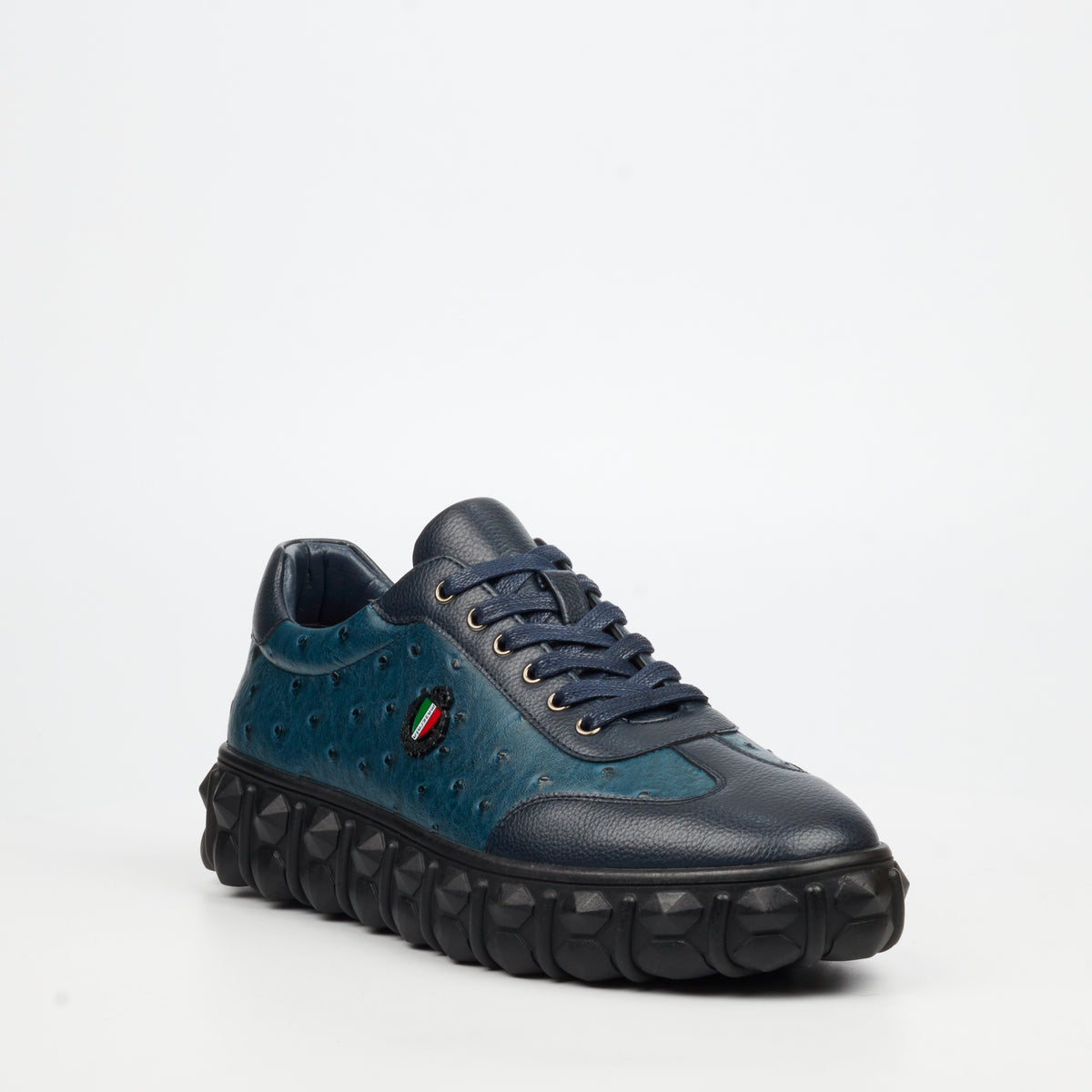 Mazerata Pigale 18 Faux Ostrich Wax Sneakers - Navy footwear Mazerata