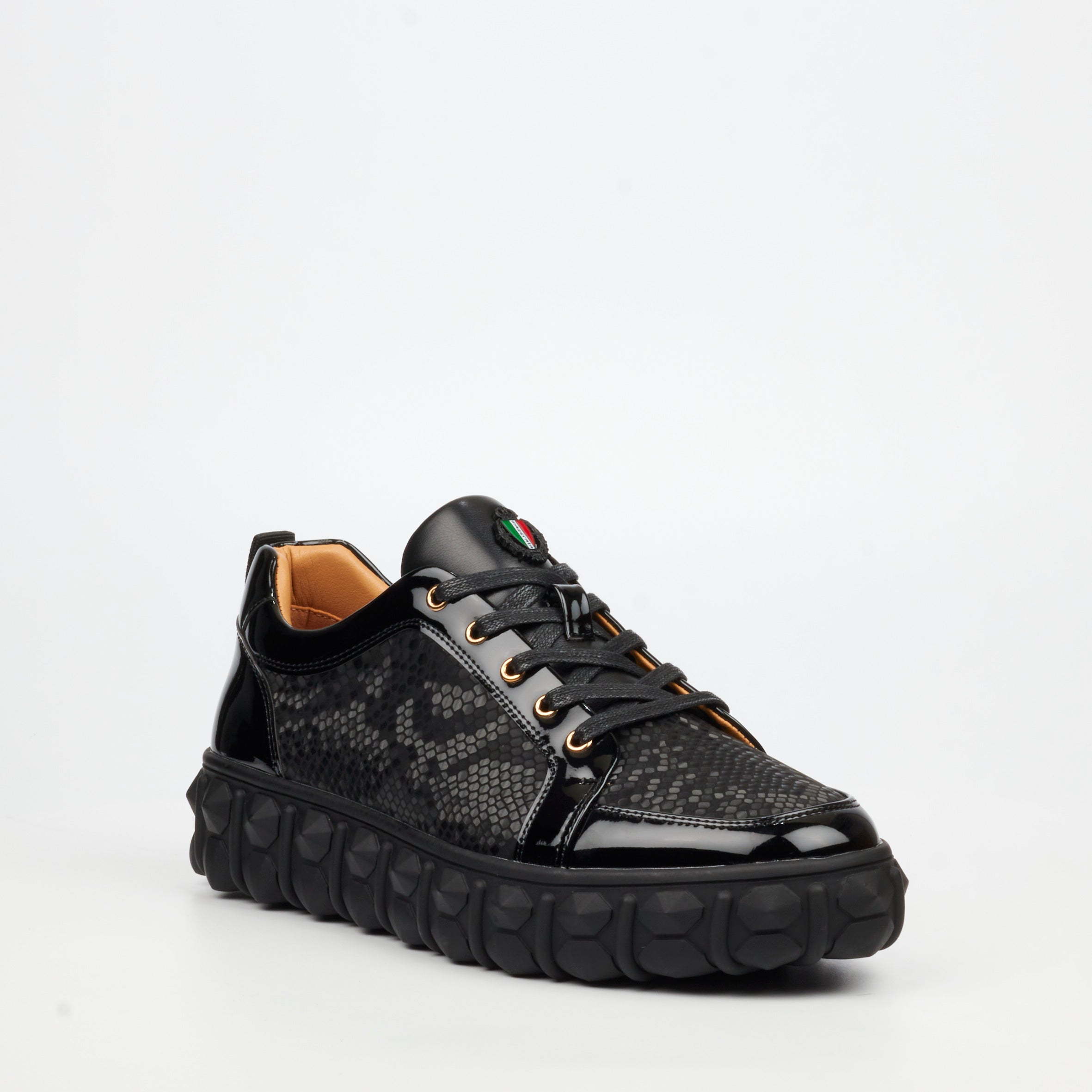 Mazerata Pigale 37 Faux Patent / Snake Sneaker - Black footwear Mazerata