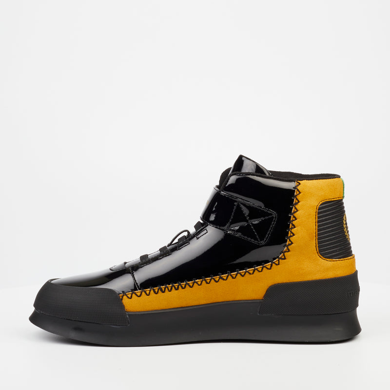 Mazerata Valentino 16 Faux Patent / Faux Suede Sneaker - Mustard footwear Mazerata   