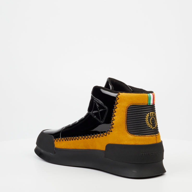 Mazerata Valentino 16 Faux Patent / Faux Suede Sneaker - Mustard footwear Mazerata   