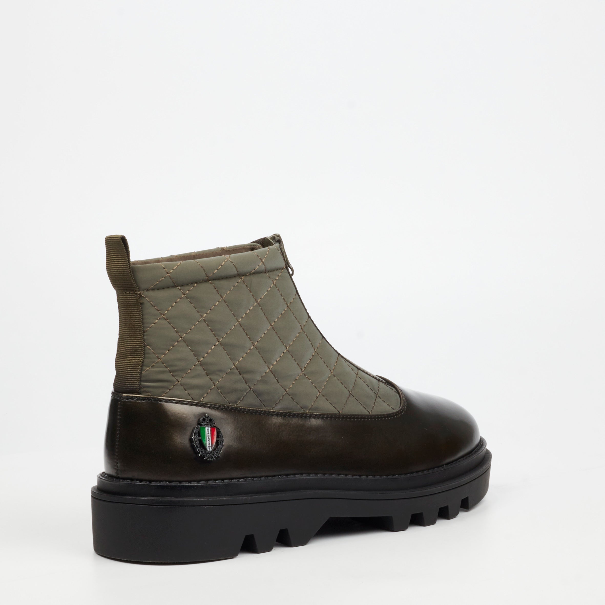 Mazerata Vinchey 9 Nylon / Faux Wax Ankle Boot - Olive footwear Mazerata