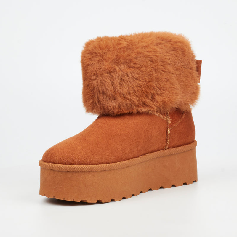 Miss Black Bae 1 Faux Suede Ankle Boot - Tan footwear Miss Black