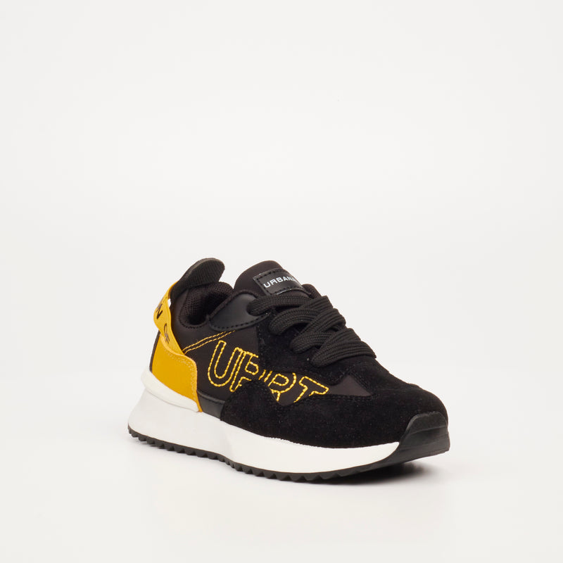 Urbanart Bellay 1 Faux Wax / Faux Suede Sneaker - Black (kids) footwear UBRT   