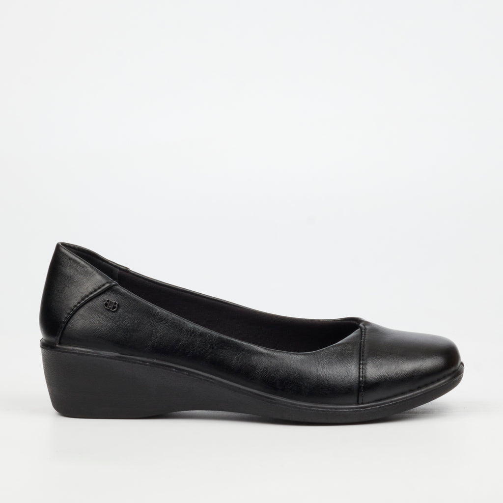 Butterfly Classics Cosetta 1 Faux Leather Low Wedge - Black footwear Butterfly Classics