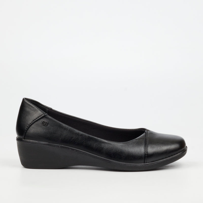 Butterfly Classics Cosetta 1 Faux Leather Low Wedge - Black footwear Butterfly Classics