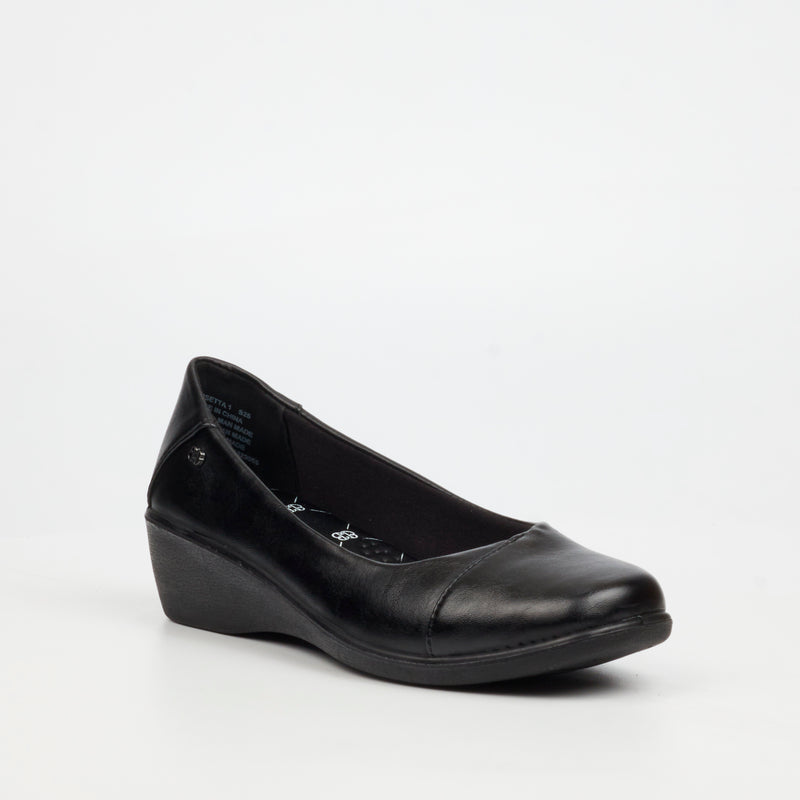 Butterfly Classics Cosetta 1 Faux Leather Low Wedge - Black footwear Butterfly Classics