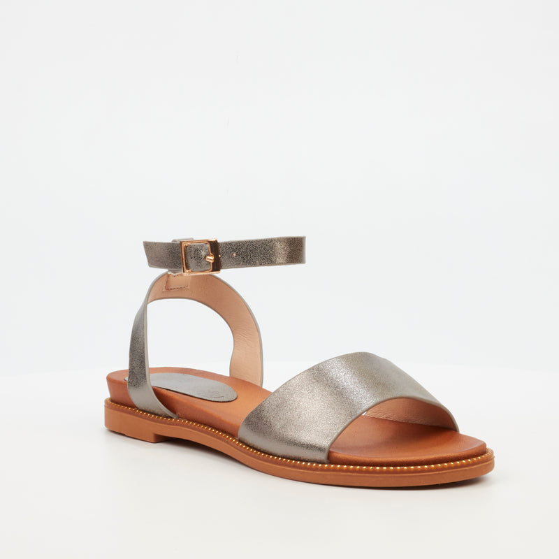 Butterfly Feet Ellie 3 Flat Sandal - Pewter footwear Butterfly Feet   