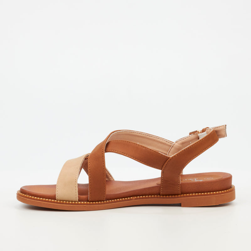 Butterfly Feet Ellie 9 Flat Sandal - Tan footwear Butterfly Feet   