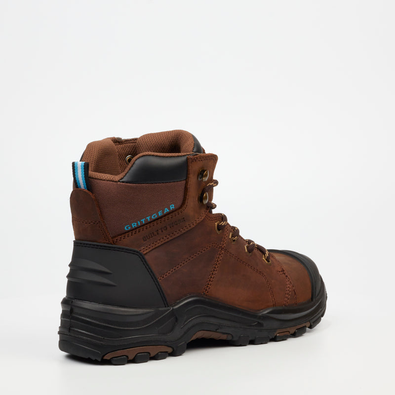 Grittgear Flint S3 Crazy Horse Leather Safety Boot - Chocolate safety Grittgear