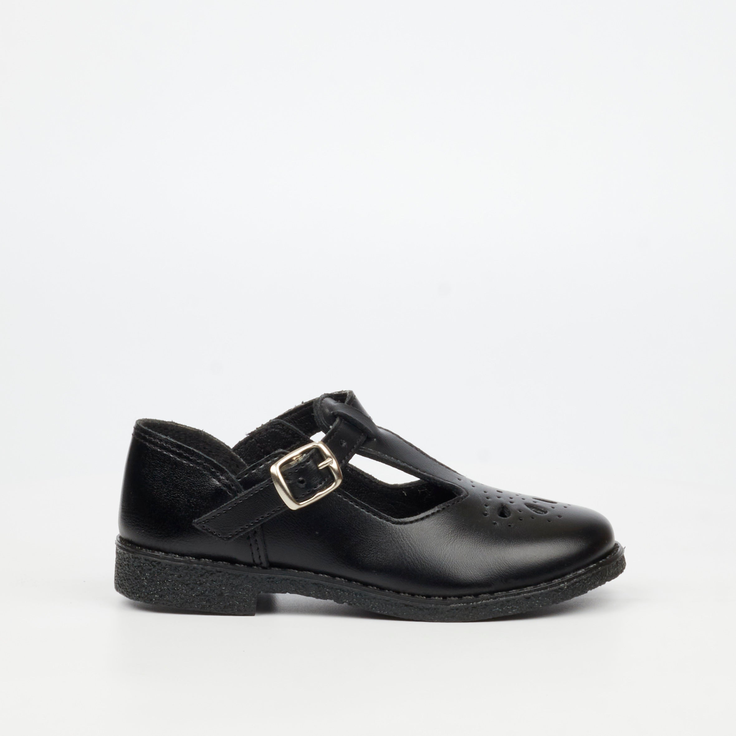 Genius Younger Girls T-Bar Leather School Shoe - Black footwear External