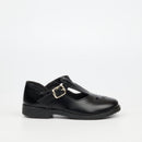 Genius Younger Girls T-Bar Leather School Shoe - Black footwear External