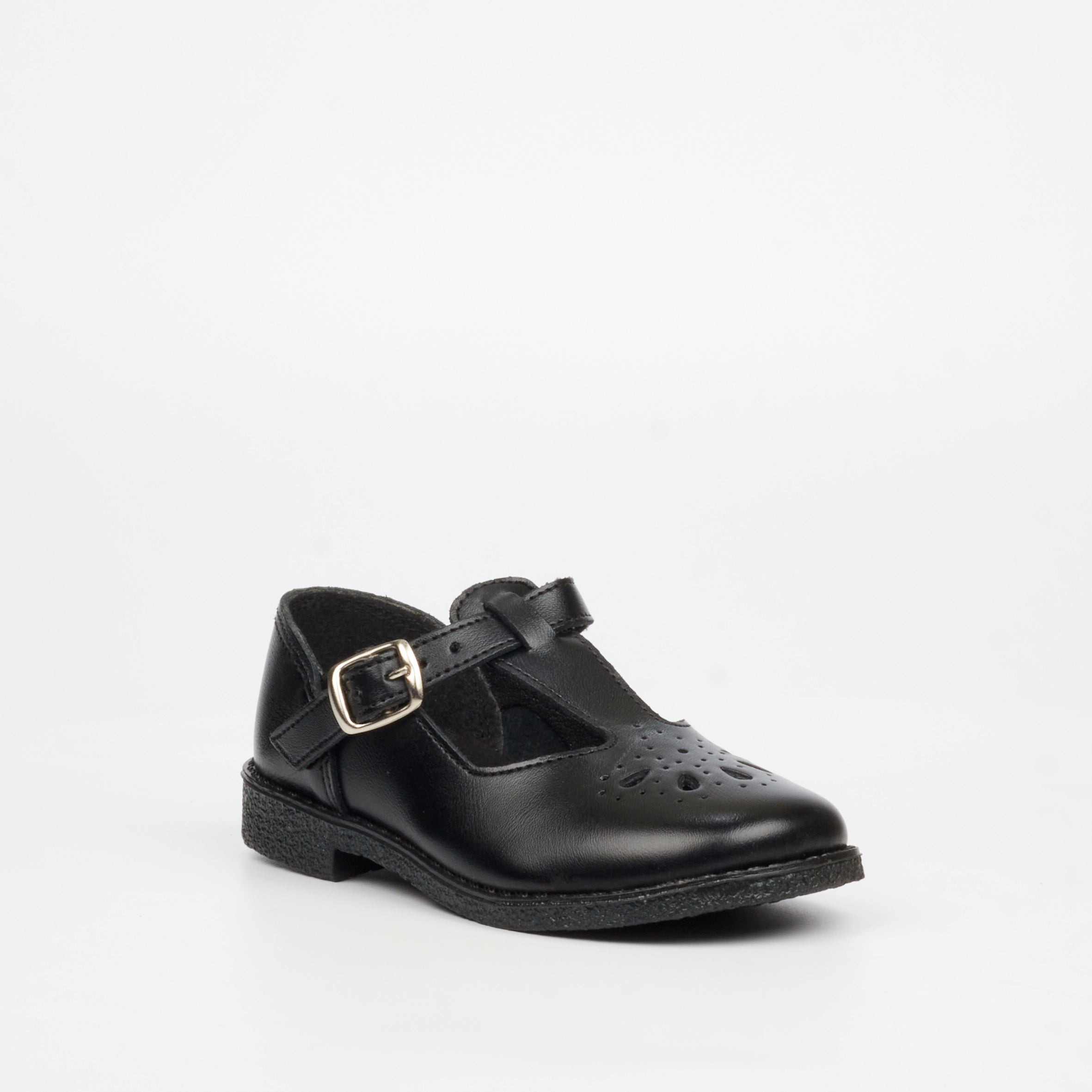 Genius Younger Girls T-Bar Leather School Shoe - Black footwear External
