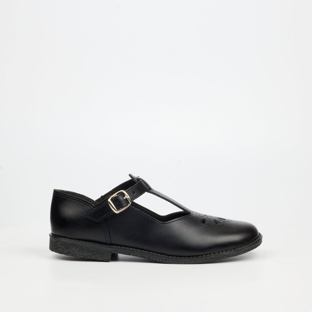 Genius Older Girls T-Bar Leather School Shoe - Black footwear External