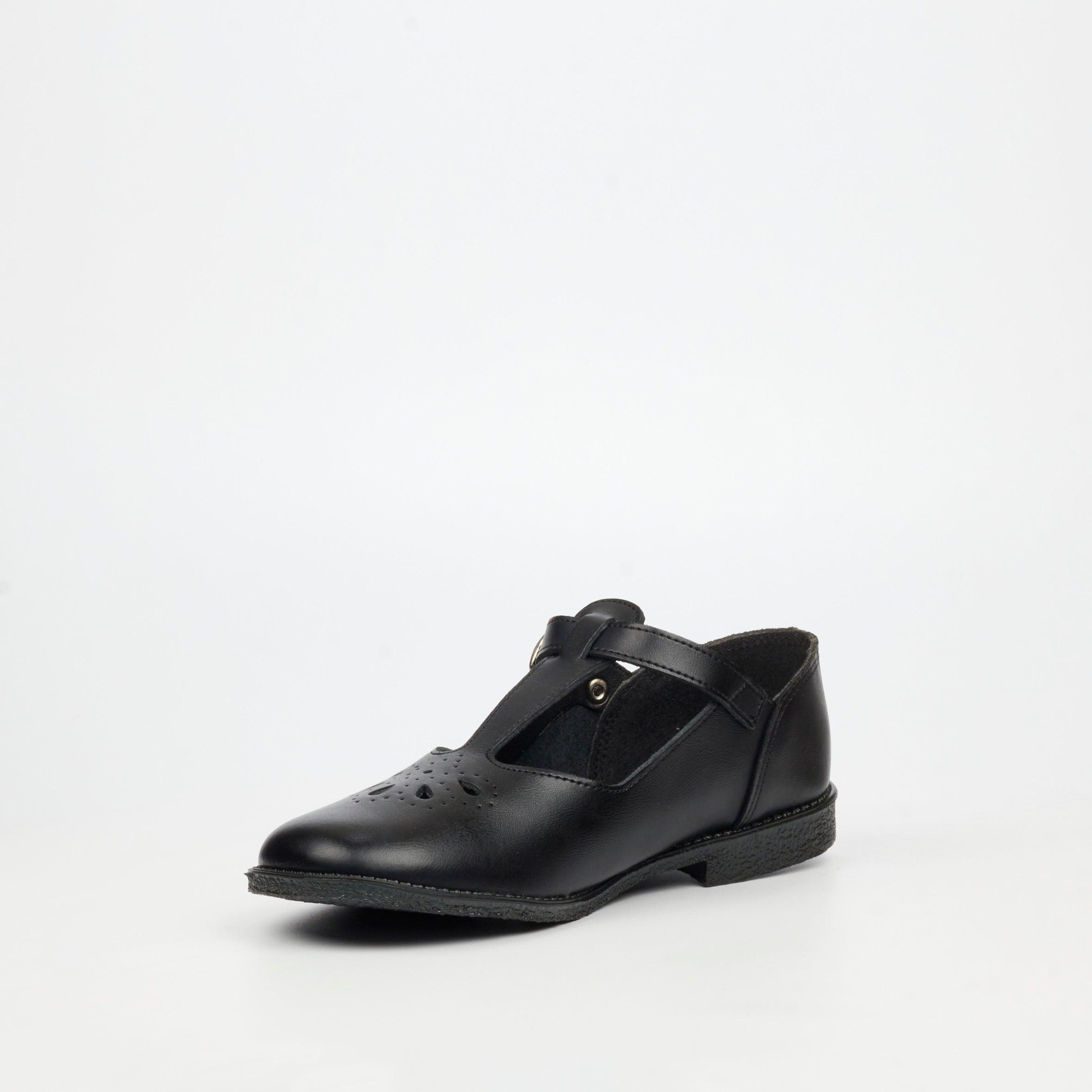 Genius Older Girls T-Bar Leather School Shoe - Black footwear External
