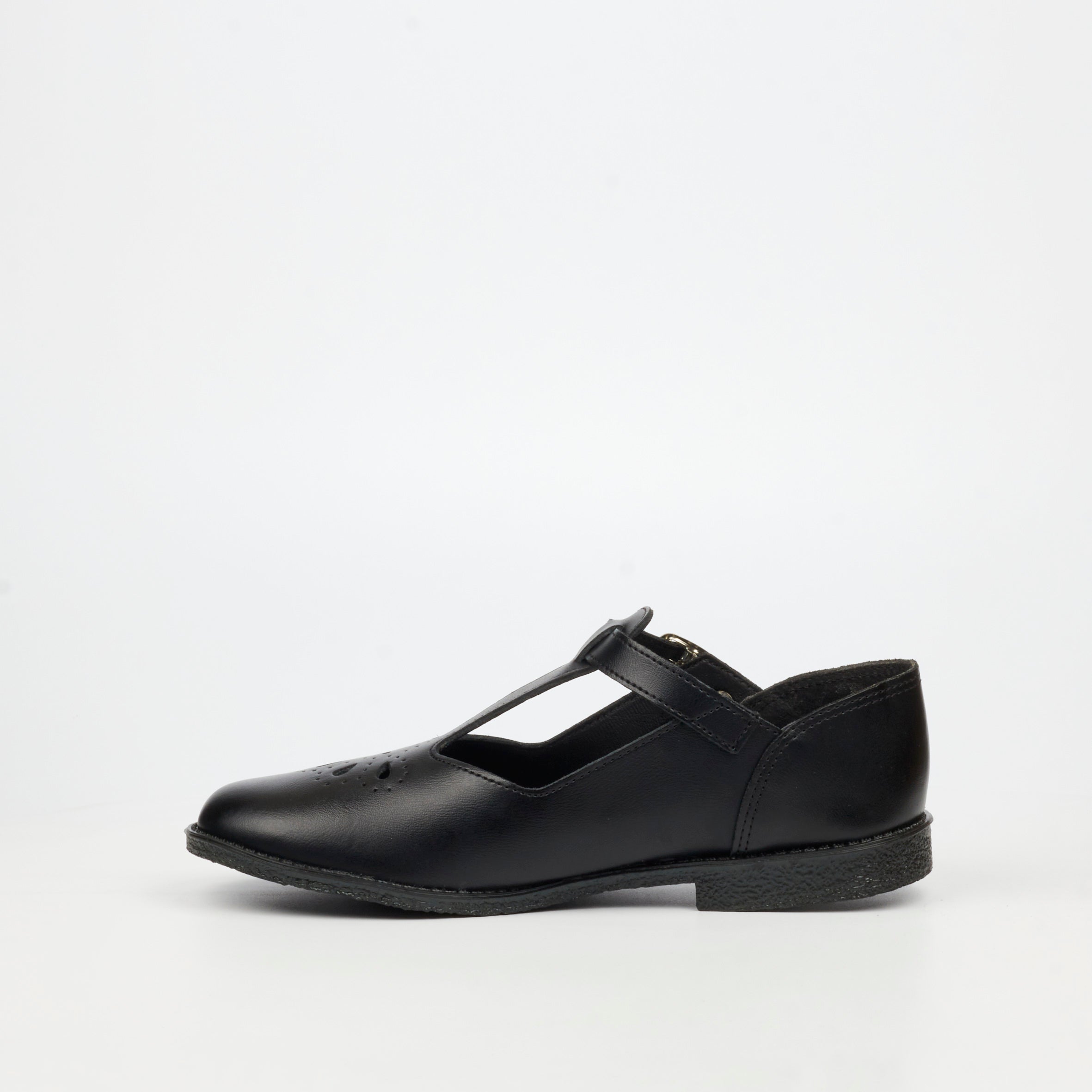 Genius Older Girls T-Bar Leather School Shoe - Black footwear External