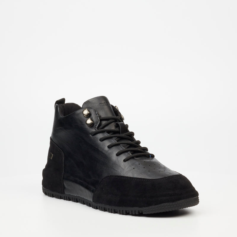 Mazerata Giger 1 Faux Wax / Wax Suede Sneaker - Black footwear Mazerata   