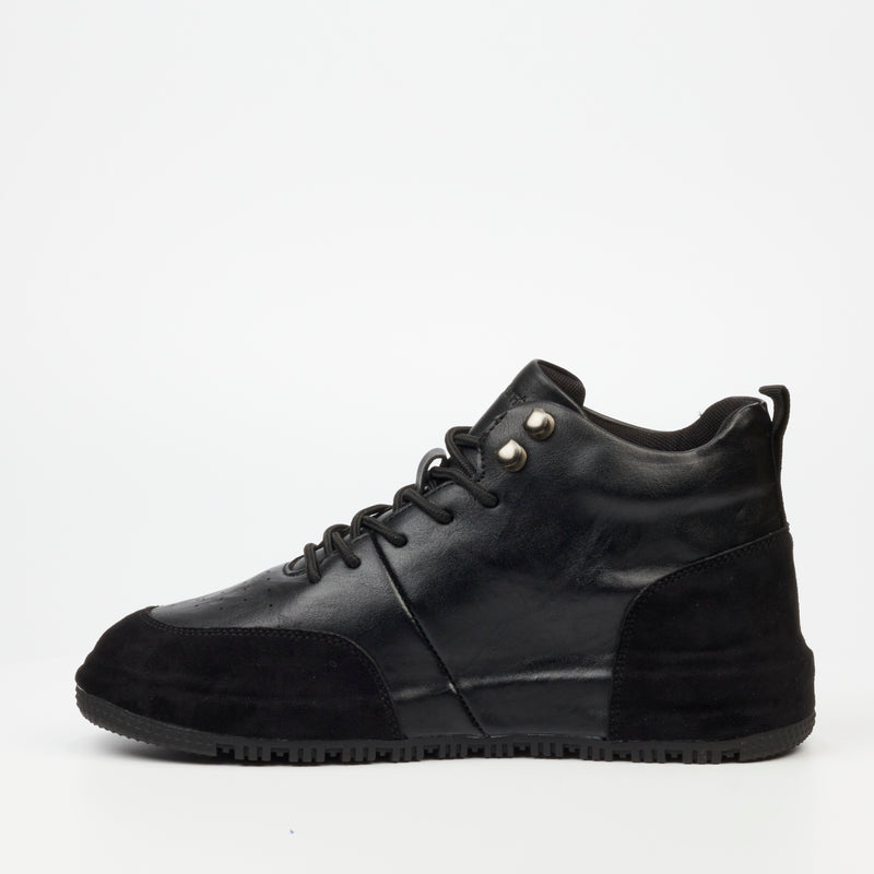 Mazerata Giger 1 Faux Wax / Wax Suede Sneaker - Black footwear Mazerata   