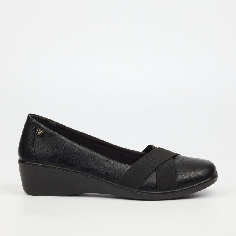 Butterfly Classics Isabella 1 Faux Leather Low Wedge - Black footwear Butterfly Classics