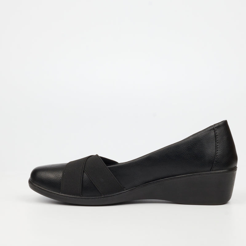 Butterfly Classics Isabella 1 Faux Leather Low Wedge - Black footwear Butterfly Classics