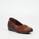 Butterfly Classics Isabella 1 Faux Leather Low Wedge - Chocolate footwear Butterfly Classics