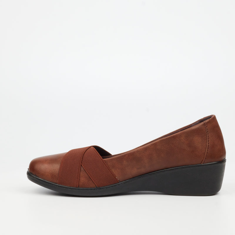 Butterfly Classics Isabella 1 Faux Leather Low Wedge - Chocolate footwear Butterfly Classics