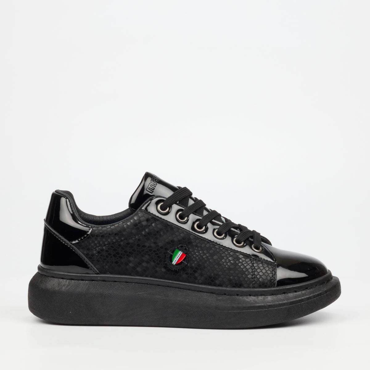Mazerata Kelvis 6 Faux Patent / Snake Sneaker -  Black