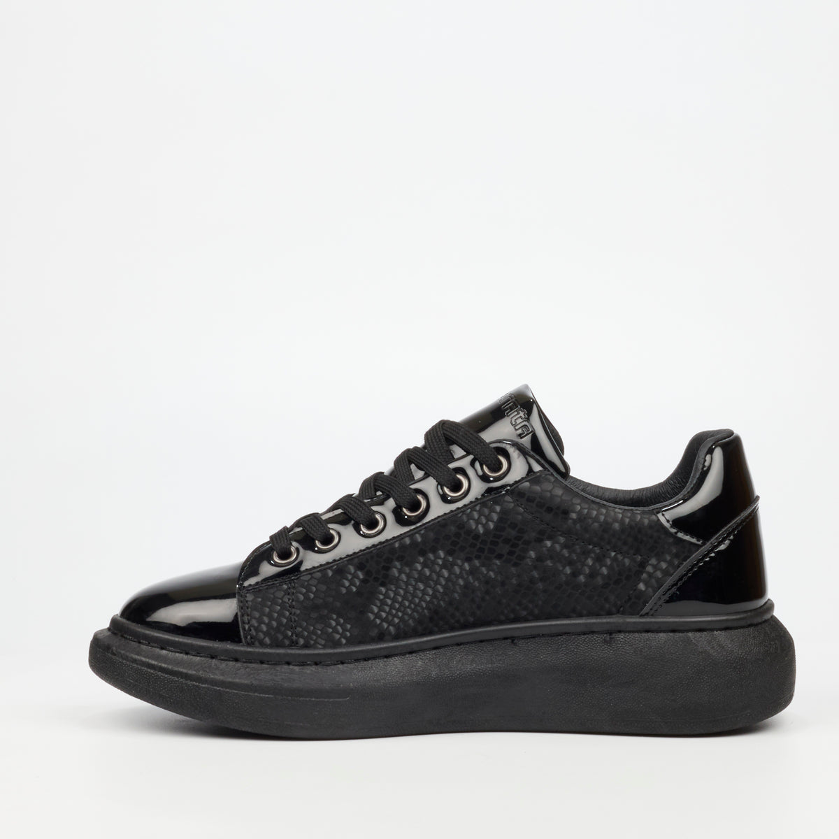 Mazerata Kelvis 6 Faux Patent / Snake Sneaker -  Black
