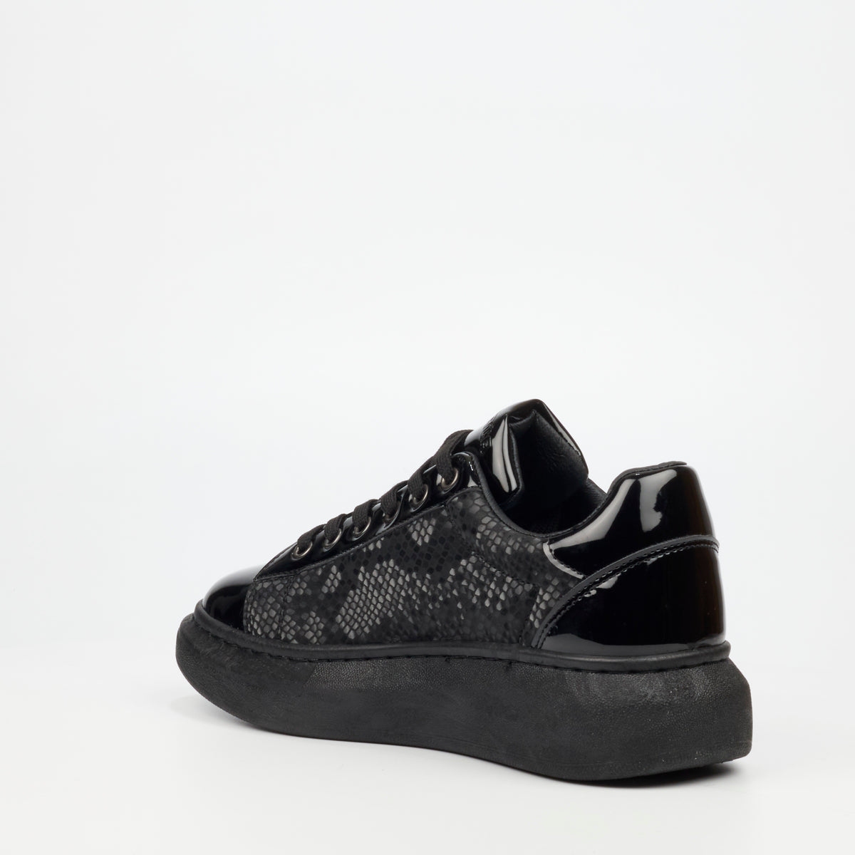 Mazerata Kelvis 6 Faux Patent / Snake Sneaker -  Black
