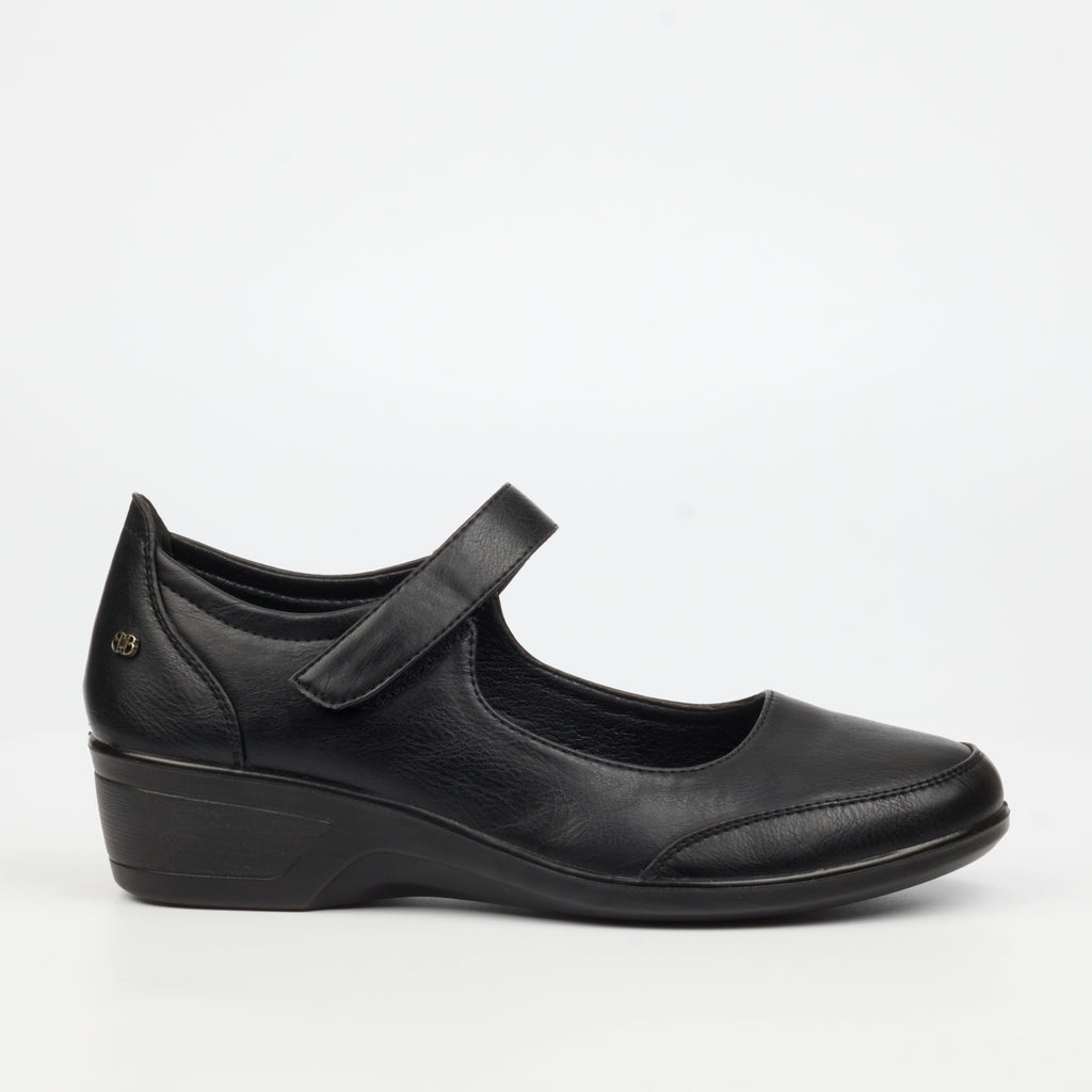 Butterfly Classics Moxie 1 Faux Leather Low Wedge - Black footwear Butterfly Classics