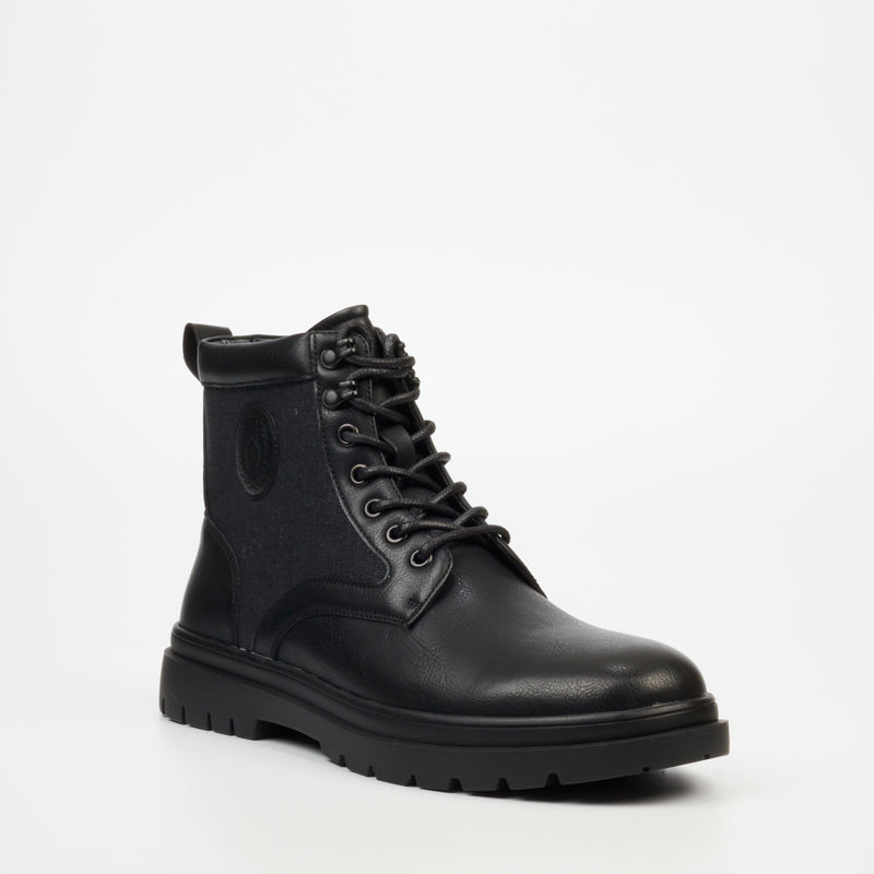 Mazerata Neyo 1 Faux Wax / Canvas Ankle Boot - Black footwear Mazerata