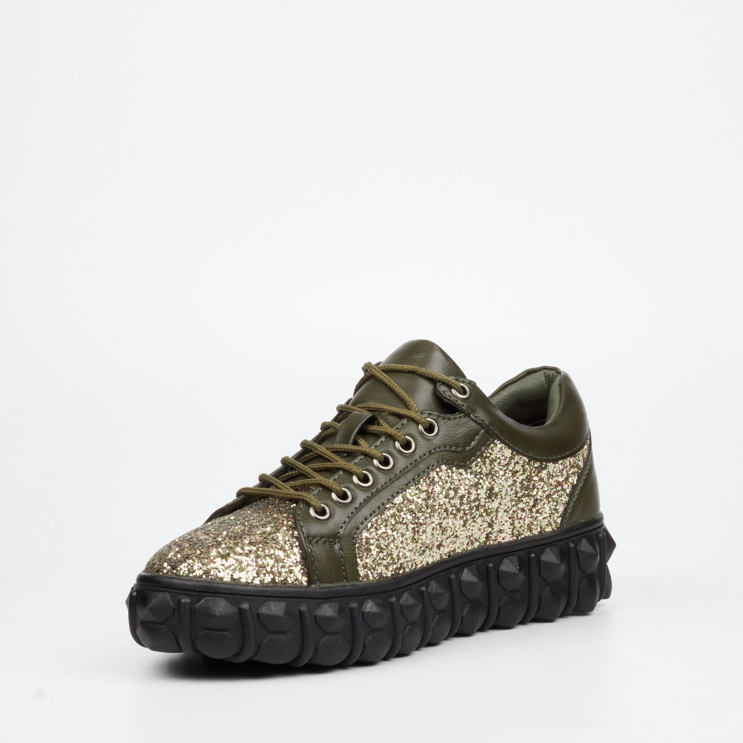 Mazerata Pigale 10 Rhinestone Sneaker - Khaki footwear Mazerata
