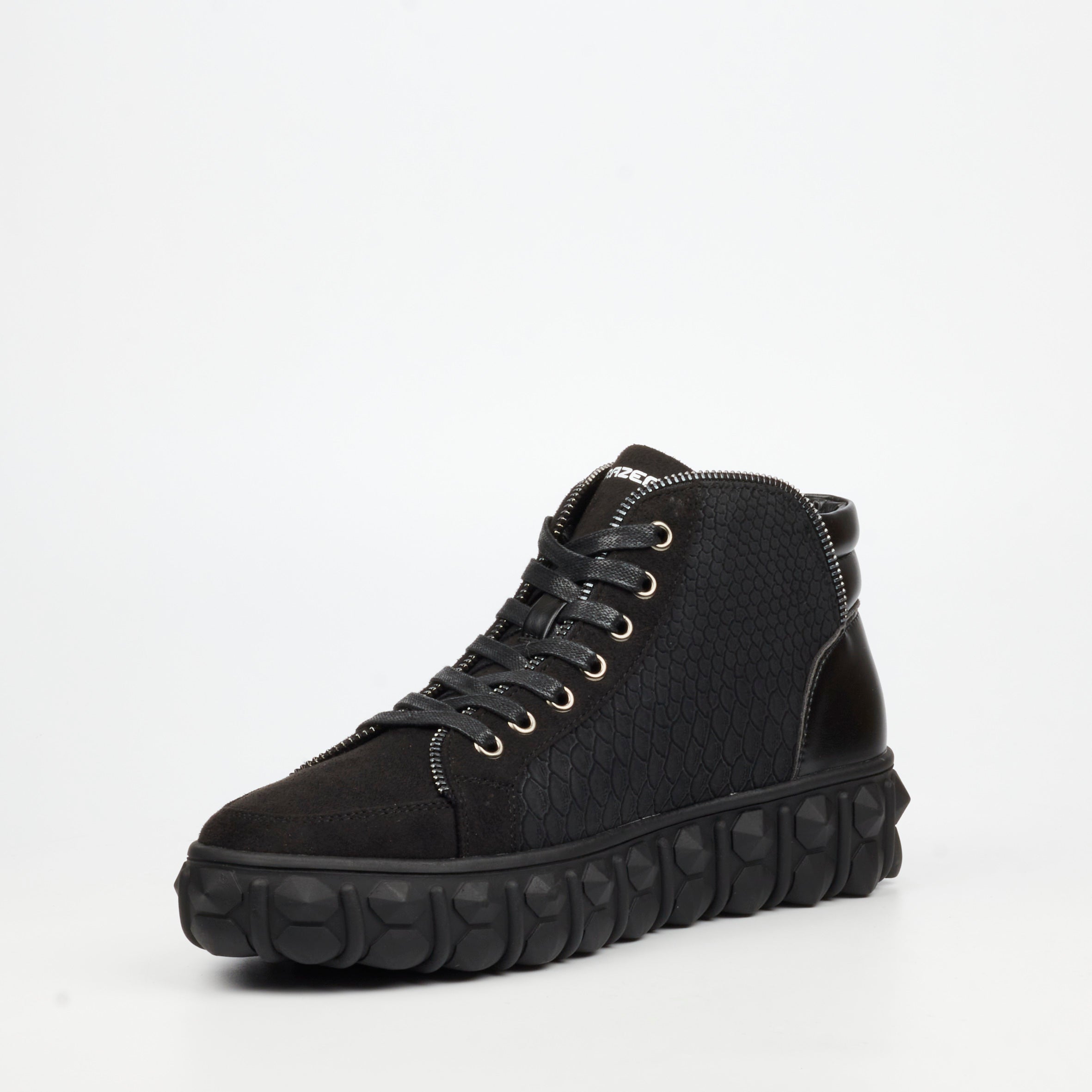 Mazerata Pigale 15 Faux Suede / Print Ankle Boot - Black footwear Mazerata
