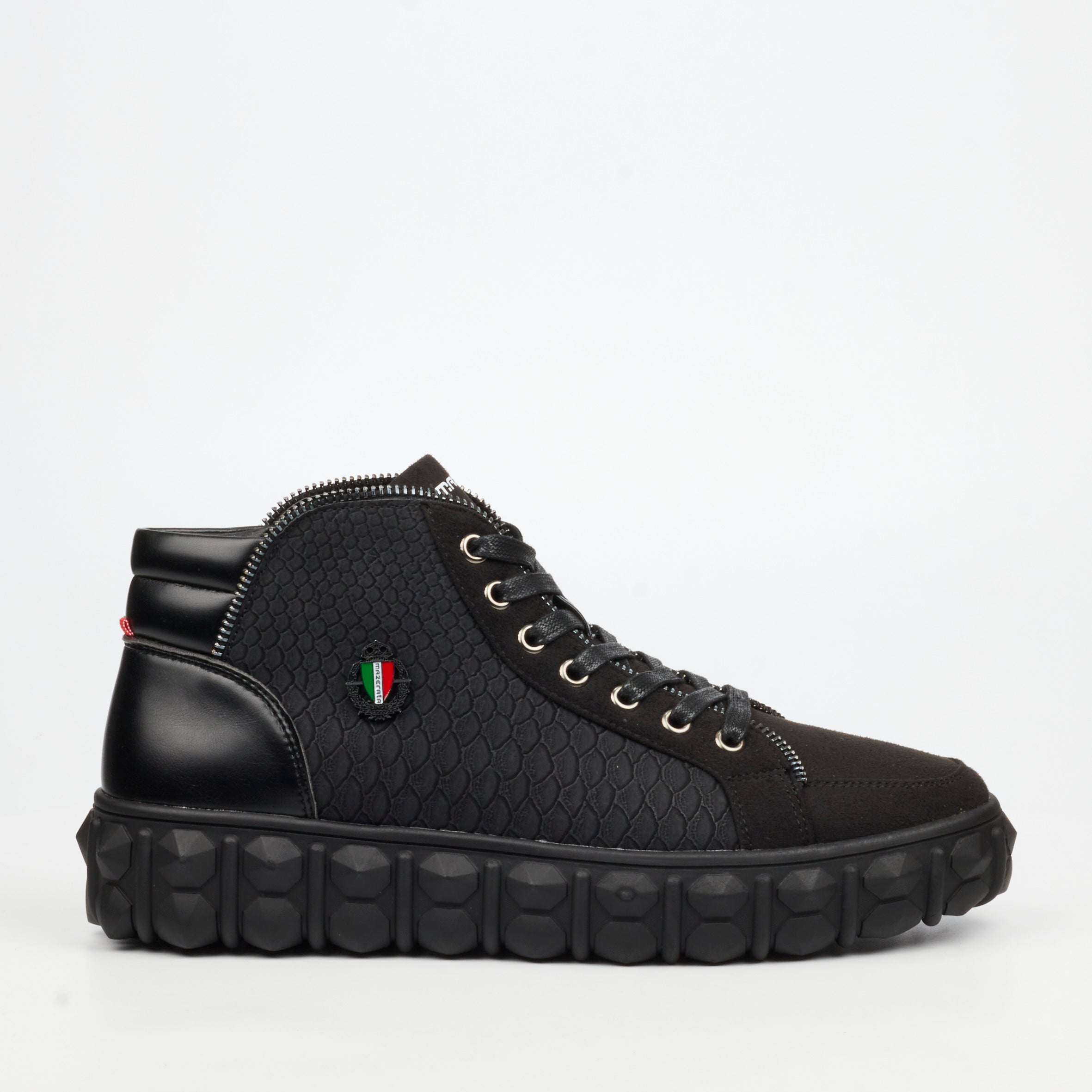 Mazerata Pigale 15 Faux Suede / Print Ankle Boot - Black footwear Mazerata