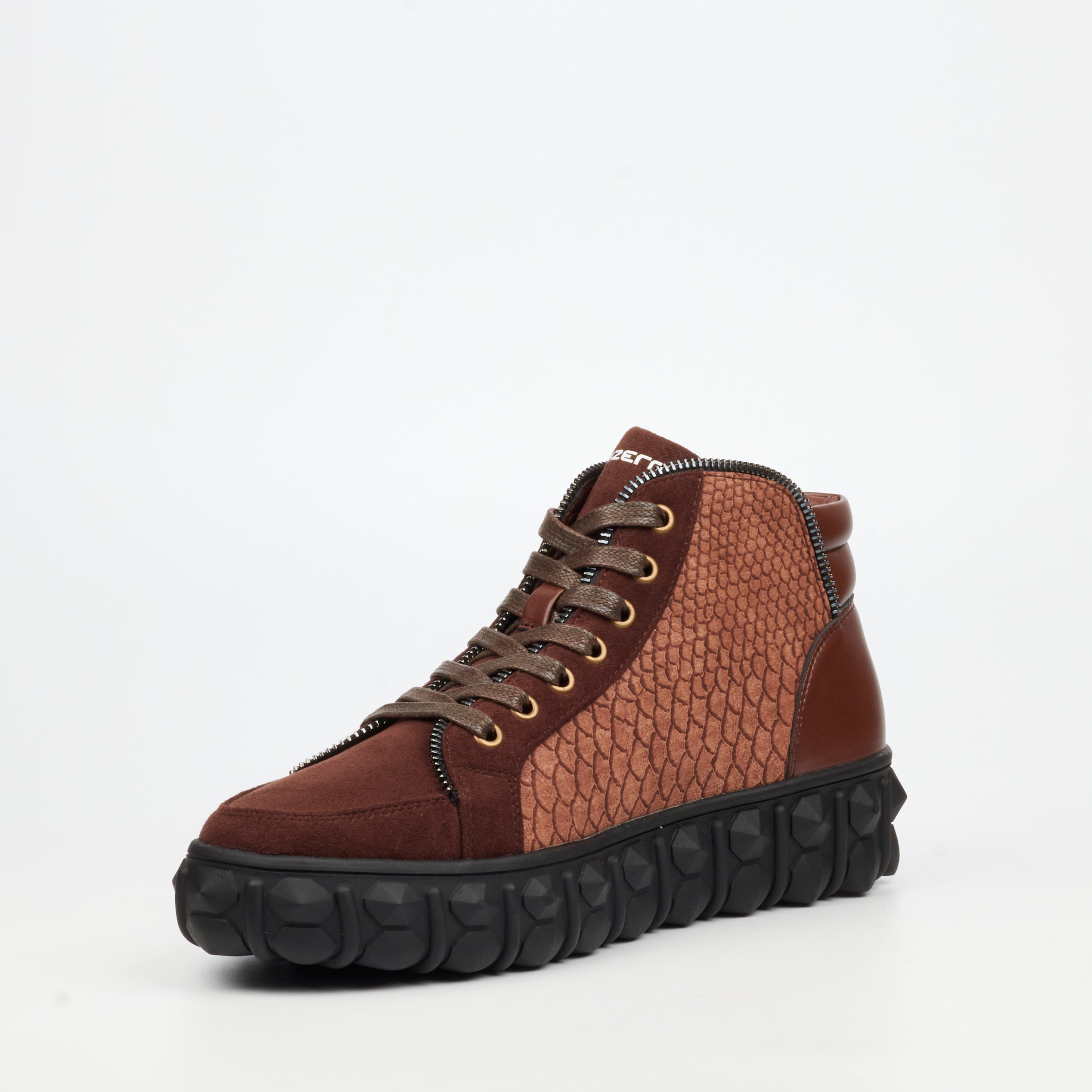 Mazerata Pigale 15 Faux Suede / Print Ankle Boot - Chocolate footwear Mazerata