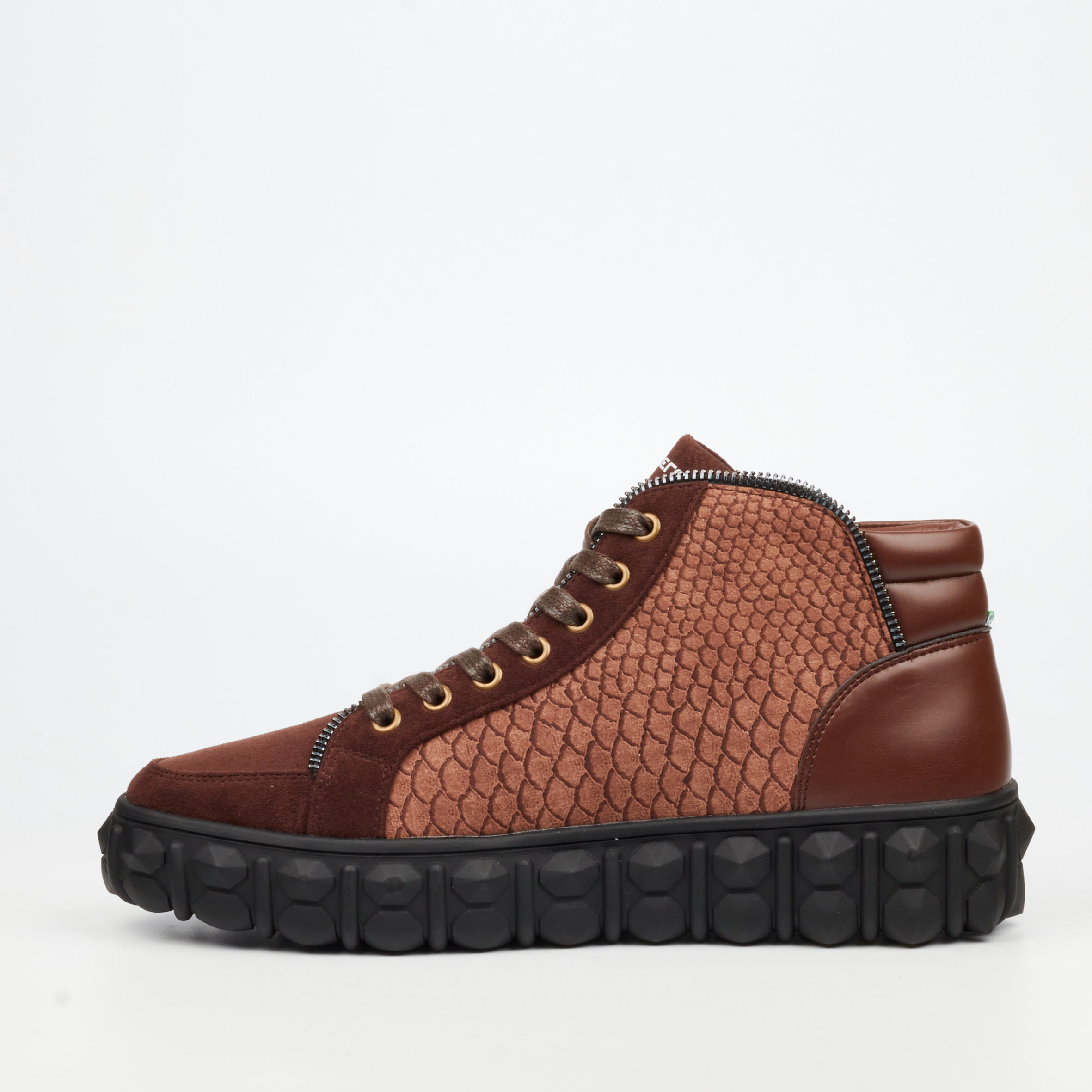 Mazerata Pigale 15 Faux Suede / Print Ankle Boot - Chocolate footwear Mazerata