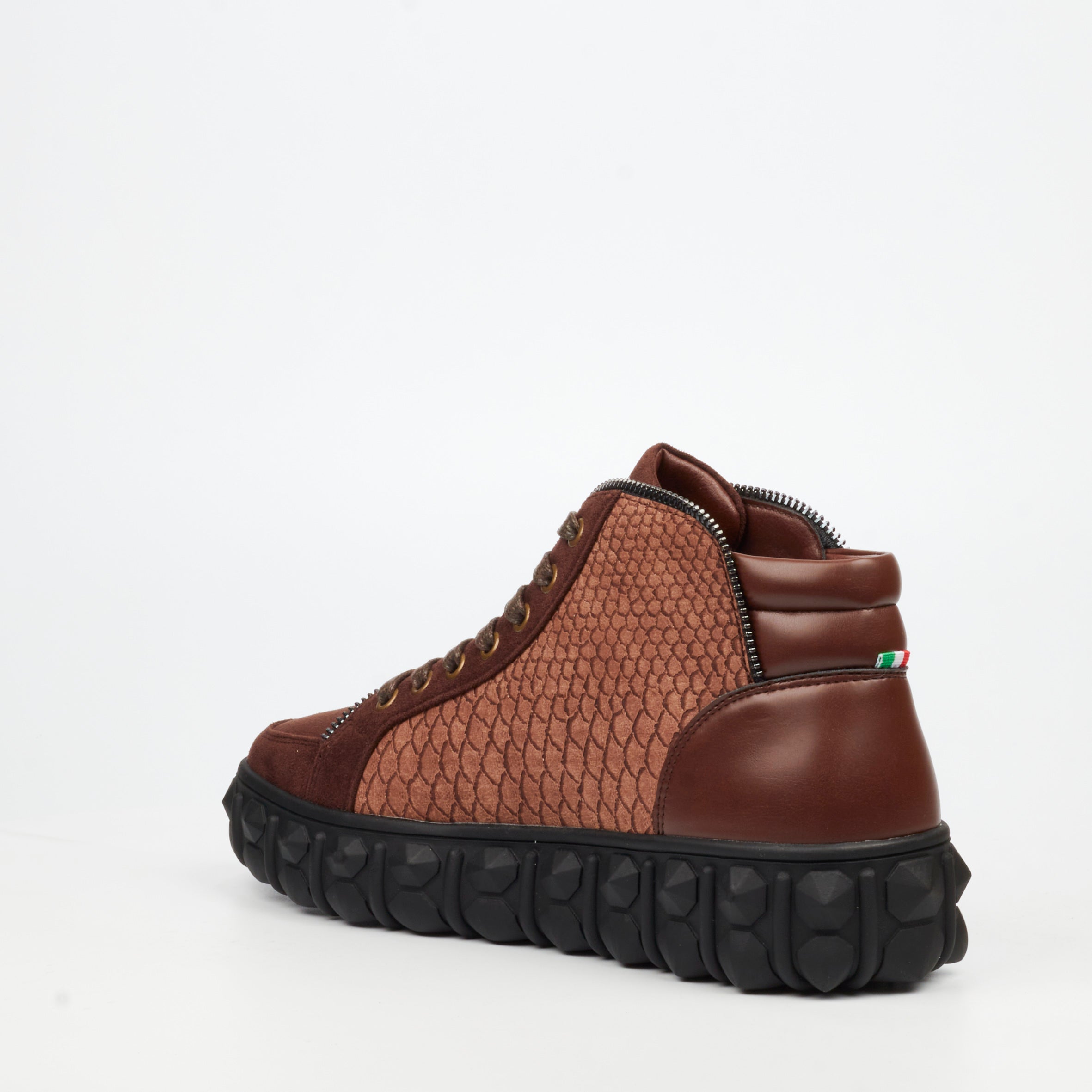 Mazerata Pigale 15 Faux Suede / Print Ankle Boot - Chocolate footwear Mazerata