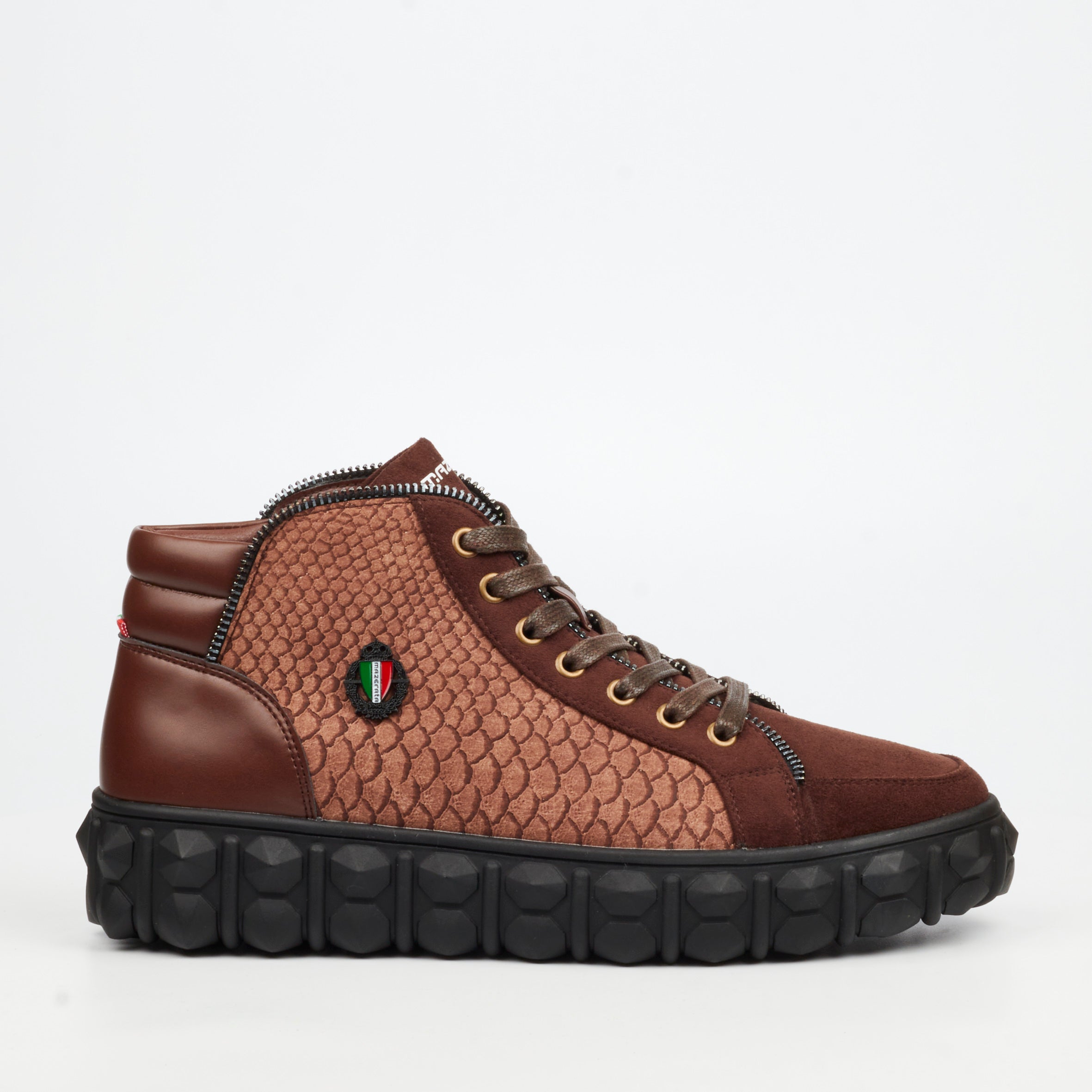 Mazerata Pigale 15 Faux Suede / Print Ankle Boot - Chocolate footwear Mazerata
