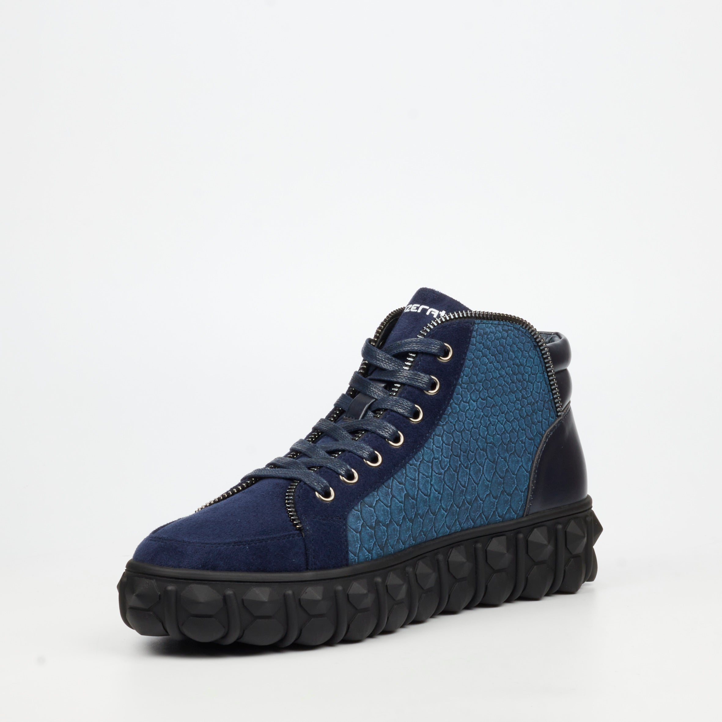 Mazerata Pigale 15 Faux Suede / Print Ankle Boot - Navy footwear Mazerata