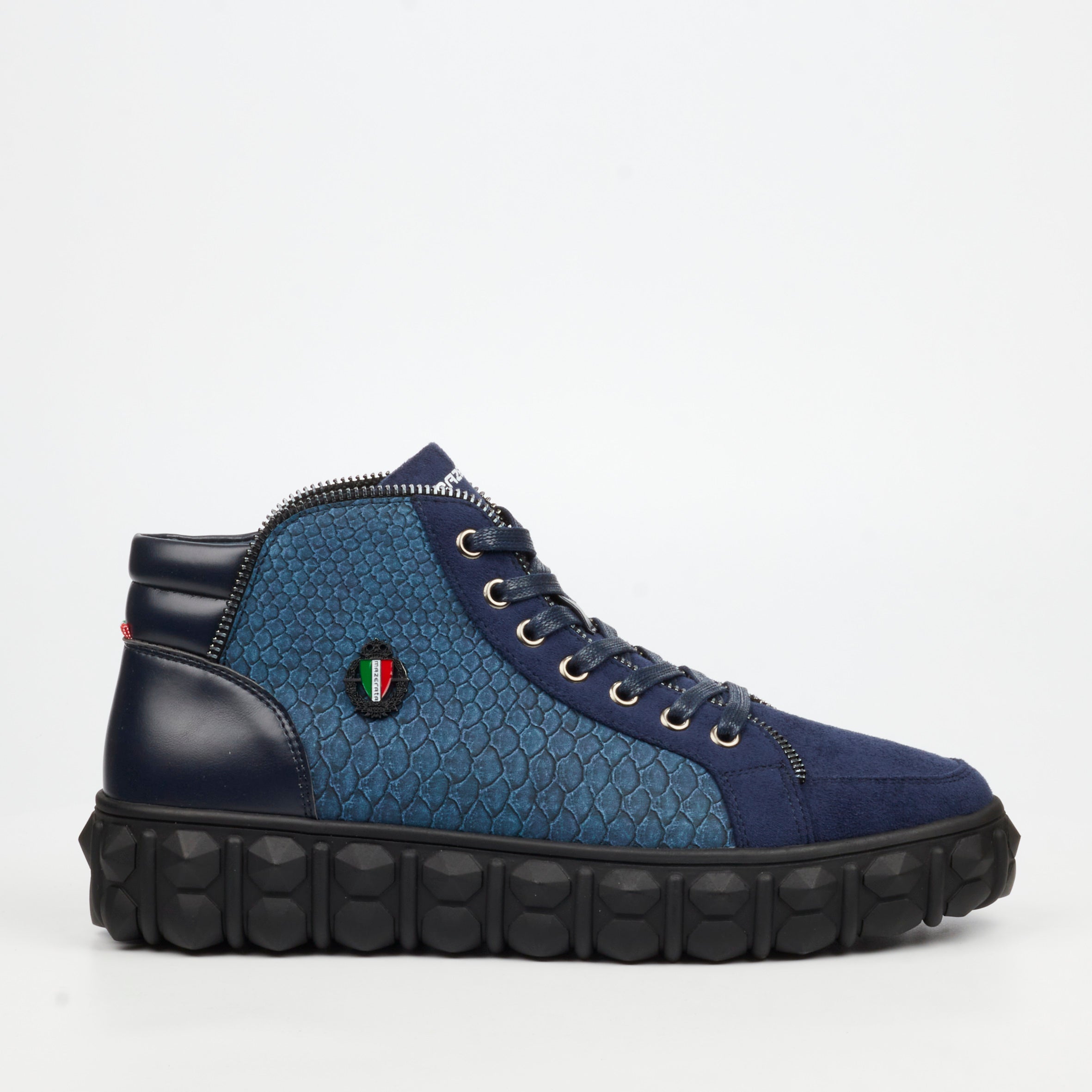Mazerata Pigale 15 Faux Suede / Print Ankle Boot - Navy footwear Mazerata